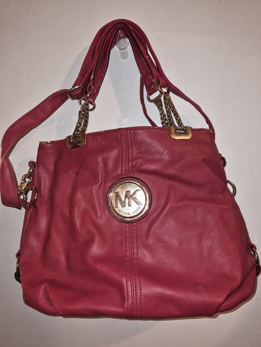 Michael Kors Red Leather Shoulder Bag with Gold Hardware